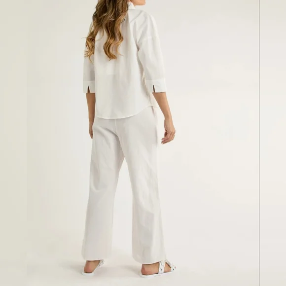 065 LAST 1 NEW! 3PCS Set Crop Inner Top W/ Full Length Pants & Button Down Shirt - Picture 5 of 8